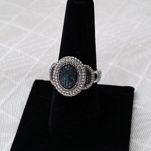 JS Affinity Sterling Silver 925 Pave Blue Diamond 3 Tier Ring Size 8
